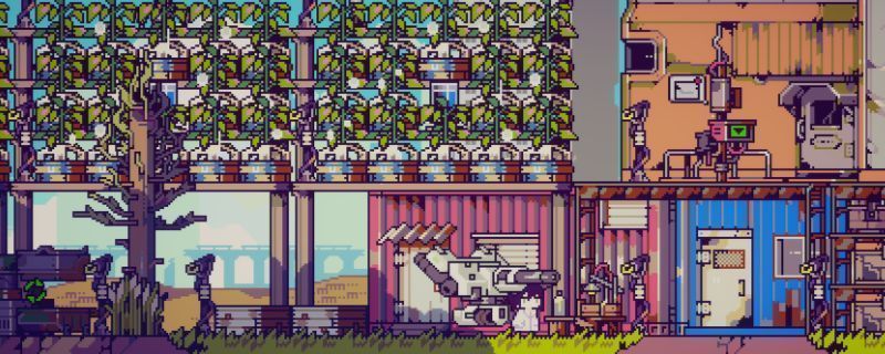 多洛可小镇中玩家在户外种植蜡果树的场景，树木整齐排列，果实金黄诱人，背景为末日风格小镇