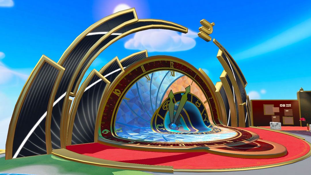 红毯走秀场景，蛋仔们身穿不同风格的礼服依次登场，观众席掌声雷动