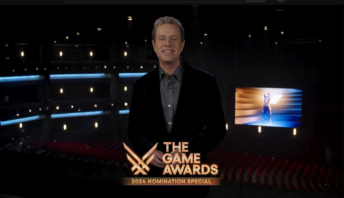 洛杉矶Peacock剧场外观夜景，灯光璀璨，预示着TGA十周年庆典的隆重氛围