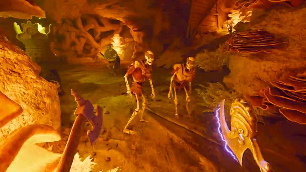 森林场景中，巨大生物缓缓走过，树木高耸入云，氛围神秘