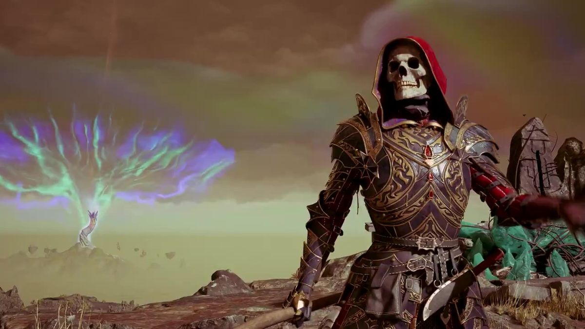 角色与NPC在篝火旁对话，环境细节丰富，光影渲染细腻