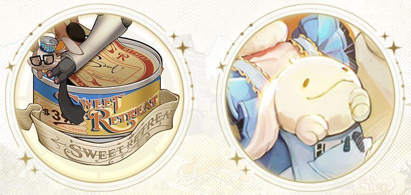 四位魔法玩偶并排站立，分别扮演接待、搬运、表演和开罐角色，动作生动活泼，充满童趣