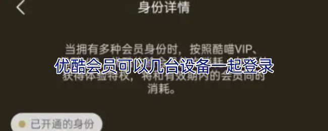 优酷会员设备登录数量说明图示，展示最多5台设备登录与2台同时观看的限制