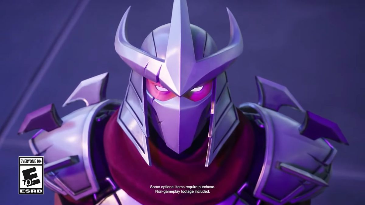 《堡垒之夜》中忍者神龟四兄弟并肩作战的场景，背景为纽约下水道风格的地图，角色手持标志性武器，画面充满动感与怀旧气息