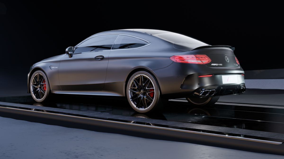 车辆疾驰在赛道上，尾部扰流板清晰可见，背景光影流动展现高速状态