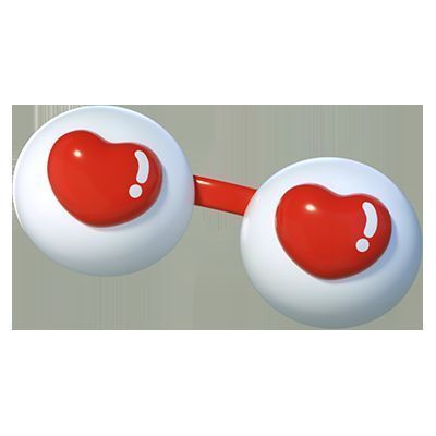 蛋仔佩戴爱心眼镜，眼神温柔，周围漂浮着粉色爱心特效