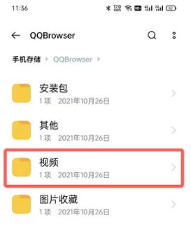 手机文件管理器中展示QQBrowser文件夹下的视频目录结构