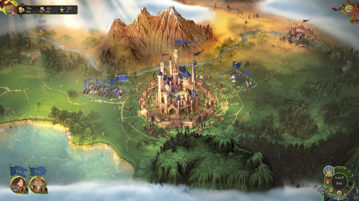 战斗场景截图，两支军队在平原上激烈交锋，技能特效华丽，英雄位于阵前释放大招