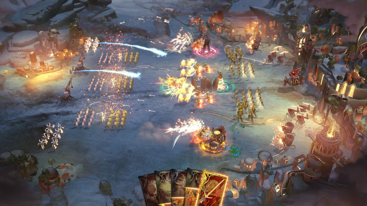 宣传视频封面图，主角手持长矛立于山巅，背后是燃烧的天空与飞舞的巨龙