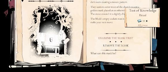 游戏中角色对话选择界面，三个选项分别代表信任、怀疑与沉默，背景弥漫着压抑氛围