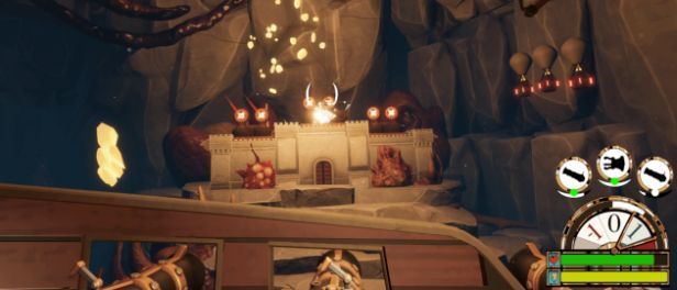 两艘飞船在陨石带中激烈交火，能量光束交错，爆炸火花四溅