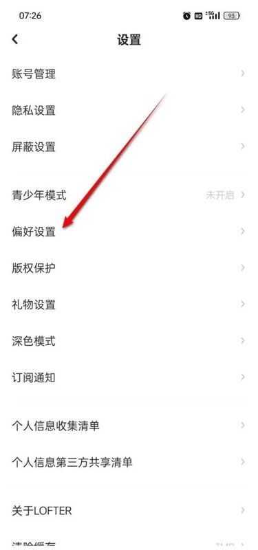 偏好设置页面界面，列表清晰，功能分类明确