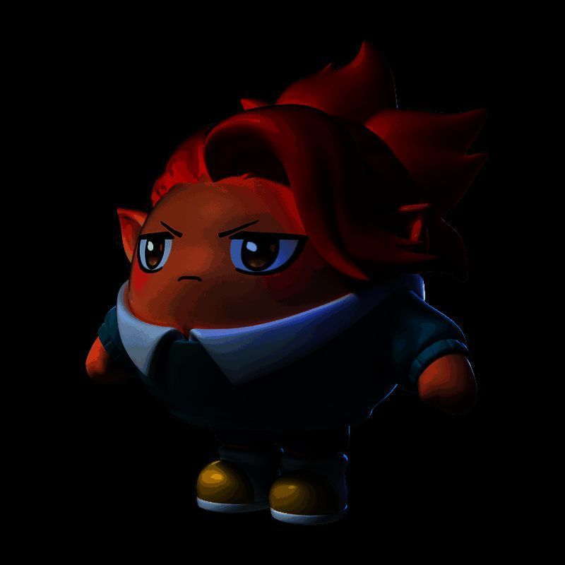 酒吞童子角色展示，红色长发飞扬，双手叉腰站立，眼神凌厉却带着少年般的倔强