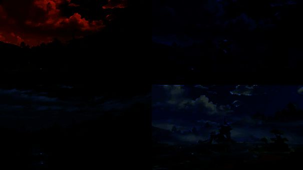 北落峡谷场景，阳光洒落，绿植生长，夜归营地帐篷林立，远处山脉连绵