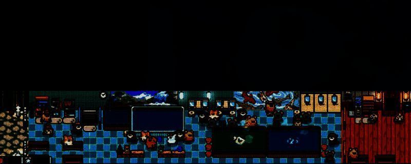 游戏主界面展示，温泉馆位于手机屏幕底部，线条小狗和小动物们在温暖灯光下悠闲泡澡