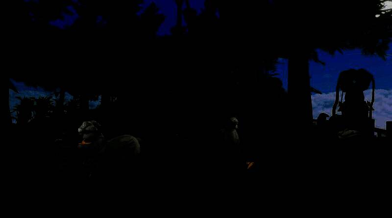 温馨的岛屿家园，有小屋、花园和悠闲走动的动物