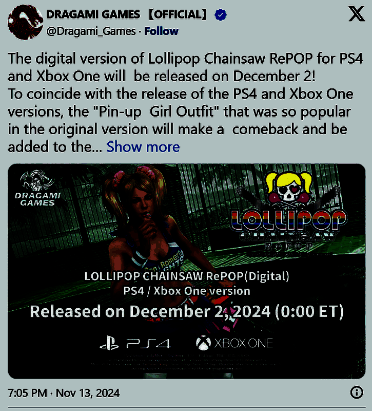 《电锯甜心RePOP》游戏封面图，主角Juliet手持电锯，风格炫酷张扬