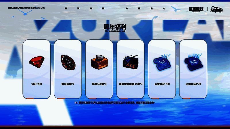 游戏内邮件界面展示周年奖励内容，包含钻石与高级养成材料