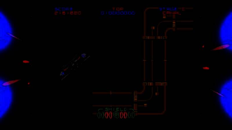 游戏设置界面展示CRT滤镜开启效果，画面呈现扫描线与轻微泛黄色调
