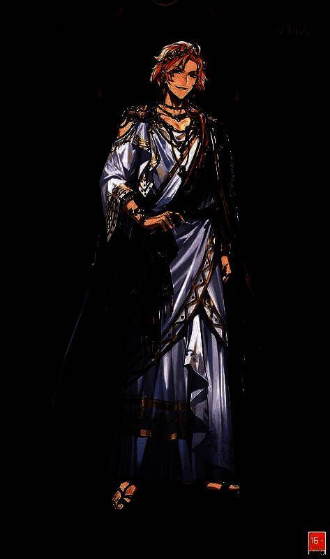 罗夏·弭泪岛回响服装立绘，手持吉他，身穿休闲装，背景为海岛夕阳