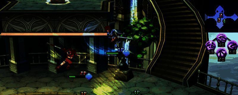 《伊苏VS空之轨迹》游戏主视觉图，展示主角亚特鲁与艾丝蒂尔持武器对峙的战斗姿态，背景为崩裂的天空与能量风暴