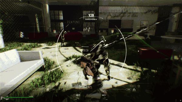 女主角在百货商场中穿梭战斗，施展华丽连招，光影特效绚丽