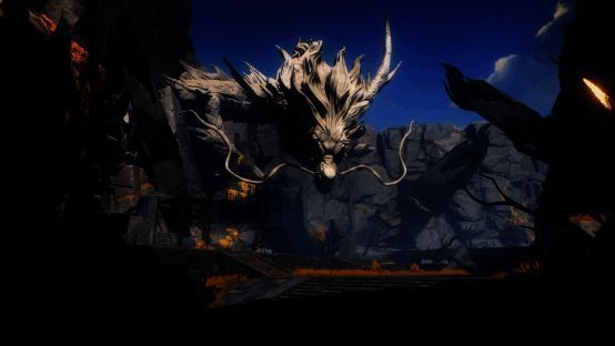 角色站在悬崖边缘俯瞰被红雾笼罩的废弃城市，天空中漂浮着巨大残骸