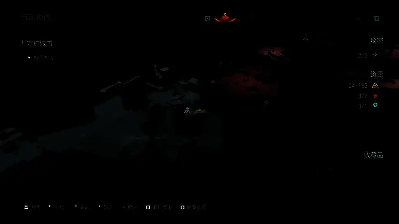 角色站在通道中准备转身的瞬间画面，前方为死路，地面有血迹引导视线