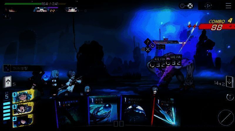 卡牌战斗界面展示，玩家正在选择技能应对敌人行动条