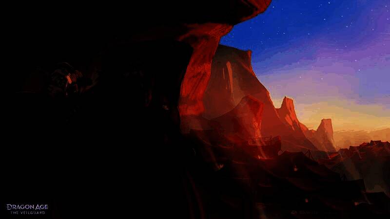 一座悬浮在空中的破碎城市，建筑残骸漂浮于深渊之上，光影极具史诗感