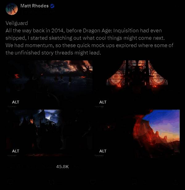 对比图展示概念原画与《影幛守护者》实际场景的风格差异，左侧为暗色调手绘风，右侧为明亮写实渲染