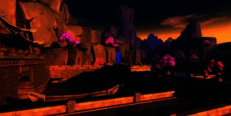 柳正关城堡黄昏视角，夕阳余晖洒在树冠上，光影斑驳温暖