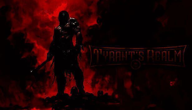 《暴君的领域》主视觉图，展示黑暗奇幻风格的城堡与主角持剑对峙的场景，背景充满低多边形复古质感