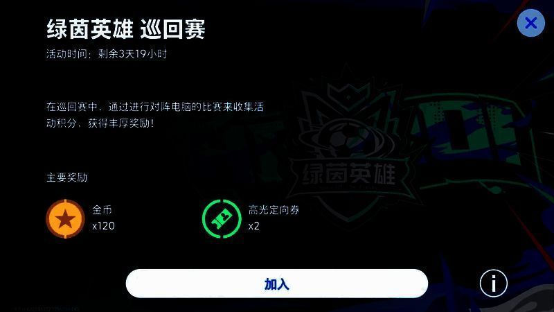 巡回赛活动界面截图，显示比赛进程、积分奖励及对手阵容信息