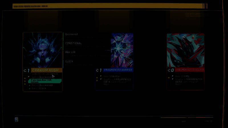 控制台自定义界面，左侧为技能树分支，右侧展示已装备的硬件模块，如‘快速解码器’与‘防火墙穿透’