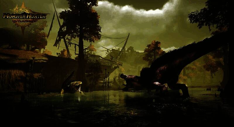 角色在森林中使用滑翔伞从高台滑下，阳光透过树叶洒落