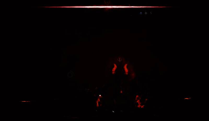 未来风格的Boss展示概念图，悬浮于空中，周身环绕能量光环，背景为破碎的浮空岛屿