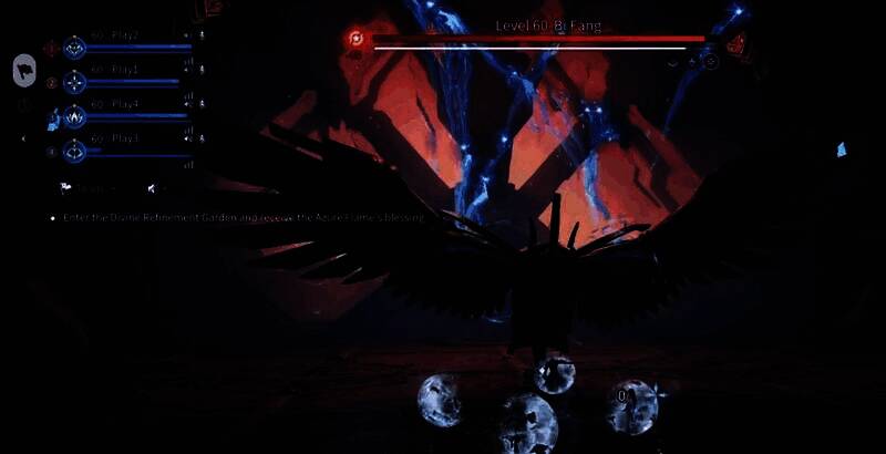 夜晚战场，雷电交加，玩家角色跃起释放终极技能，Boss身上出现多处破绽闪光