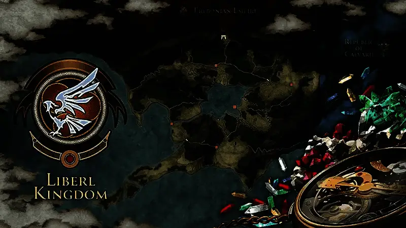 利贝尔王国全景图，绿意盎然的田园风光与古典建筑交相辉映，展现宁静和谐的国度风貌