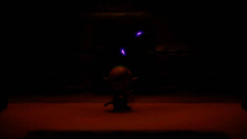 概念艺术图展示《塞尔达传说》真人电影风格化场景，林克身穿绿色斗篷站立于悬崖边缘，夕阳映照其剪影，氛围神秘