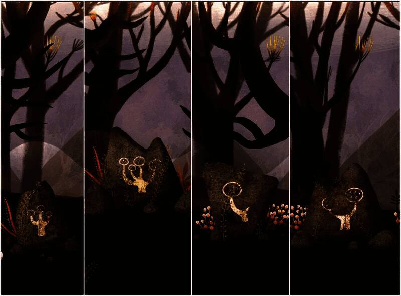 地面上刻有复杂石头花纹，线条交错形成特定路径