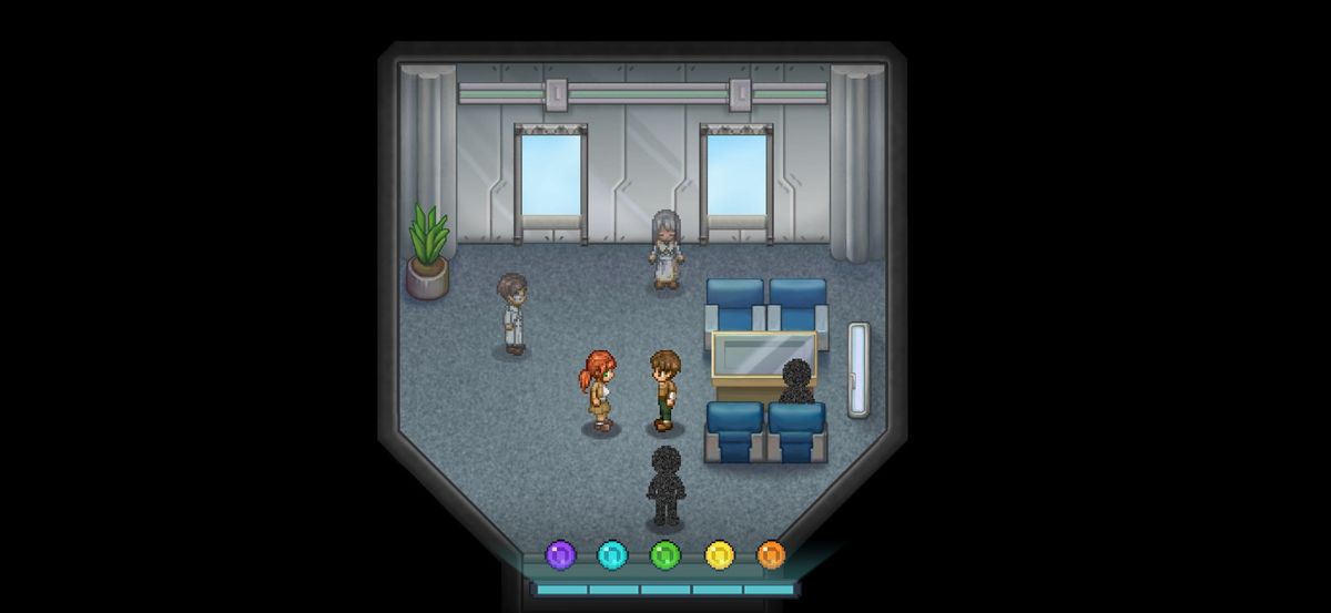 主角走进电梯旁的密室，准备启动最终程序