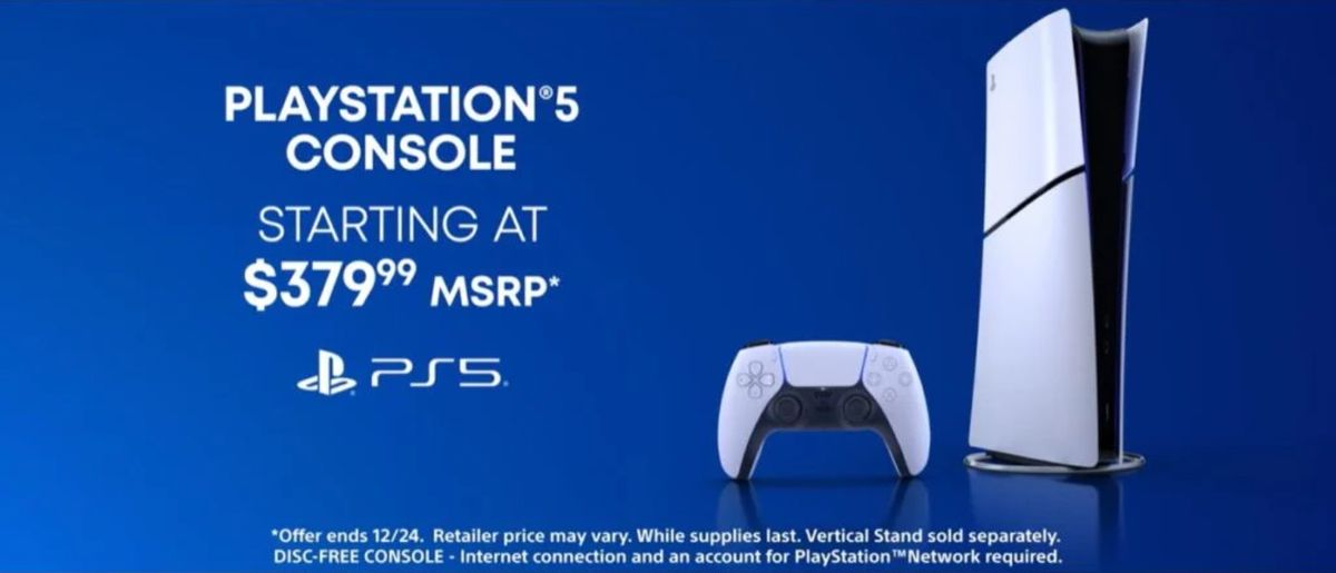 PS5 Slim数字版主机特写，黑色轻薄设计，无光驱版本突出简洁外观