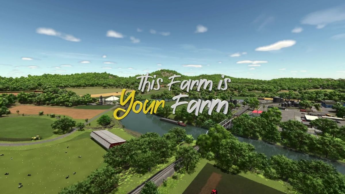 《模拟农场25》稻田耕作场景，水田倒映天空，农民驾驶小型农机进行插秧作业