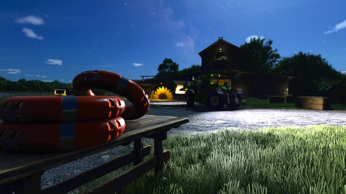 玩家第一人称视角操作拖拉机，仪表盘清晰可见，窗外为翻耕中的土地