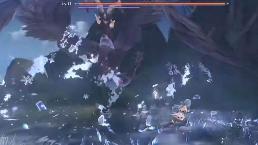 夏儿在战场上腾跃而起，长枪横扫多名敌人，身后天马展翅飞翔