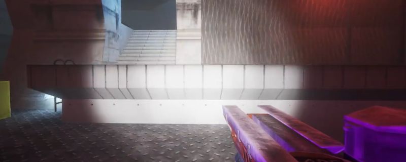 《非生物因素》实验区场景截图，展示破损墙体与昏暗地下通道，环境充满科技废墟感，远处可见叉车残骸