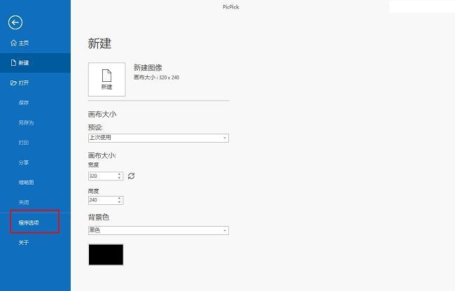 PicPick软件界面，文件菜单展开，程序选项被选中
