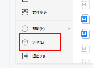 Word选项按钮在左侧菜单中被高亮显示，指向进入高级设置的路径