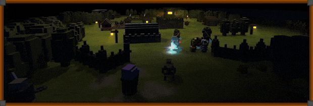 英雄骑马奔向远方山脉，身后是重建中的城镇，天空泛起微光